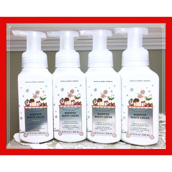 Bath & Body Works WHIPPED WHITE COCOA 8.75oz Gentle Clean Foaming Hand Soap (x4)